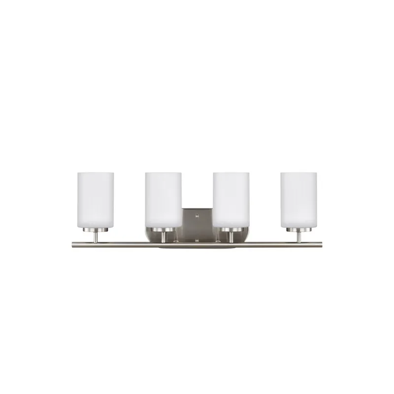 Oslo Four Light Wall / Bath LED Contemporary Fixture 27.5" Width 8.5" Height Steel Round Cased Opal Etched Shade in Brushed Nickel