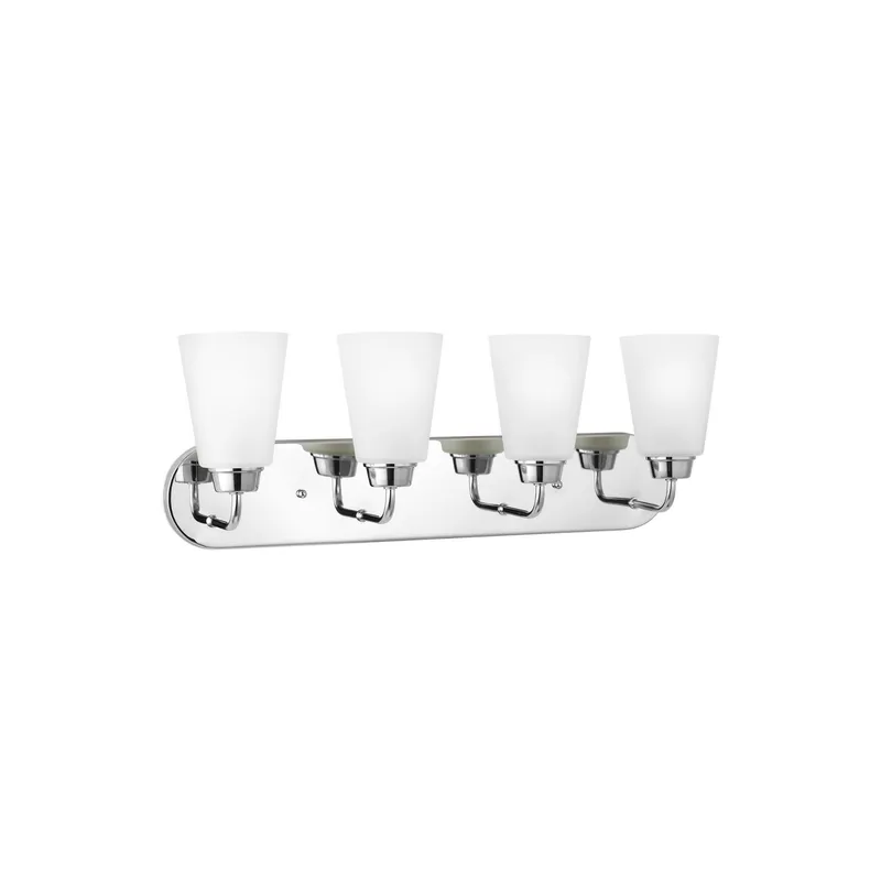 Kerrville Four Light Wall / Bath Transitional Fixture 24.625" Width 9" Height Steel Round Satin Etched Shade in Chrome