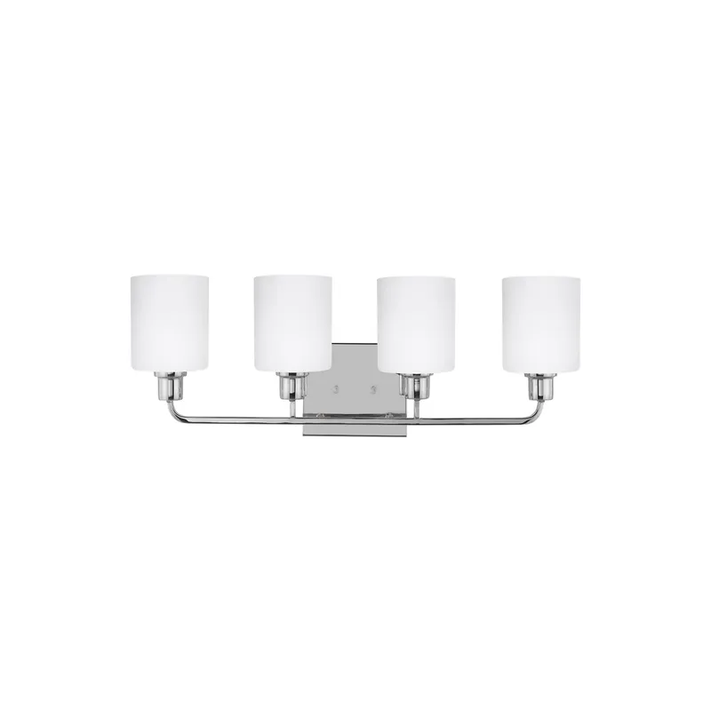 Canfield Four Light Wall / Bath Modern Fixture 31.875" Width 8.375" Height Steel Round Etched White Inside Shade in Chrome