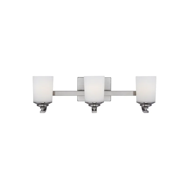 Kemal Three Light Wall / Bath LED Transitional Fixture 24" Width 7.125" Height Steel Round Etched White Inside Shade in Brushed Nickel