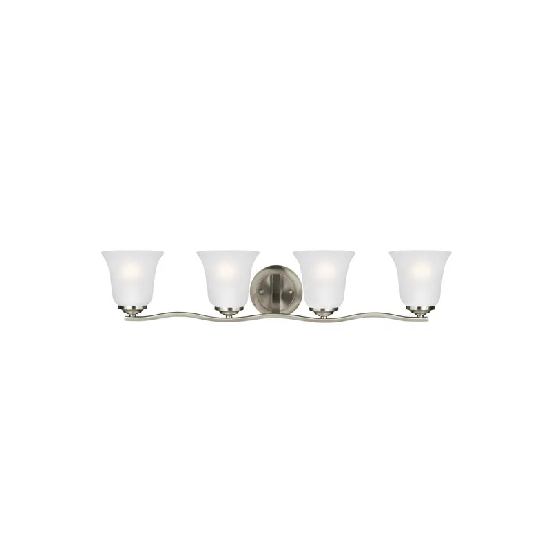 Emmons Four Light Wall / Bath Traditional Fixture 31.875" Width 6.25" Height Steel Round Satin Etched Shade in Brushed Nickel
