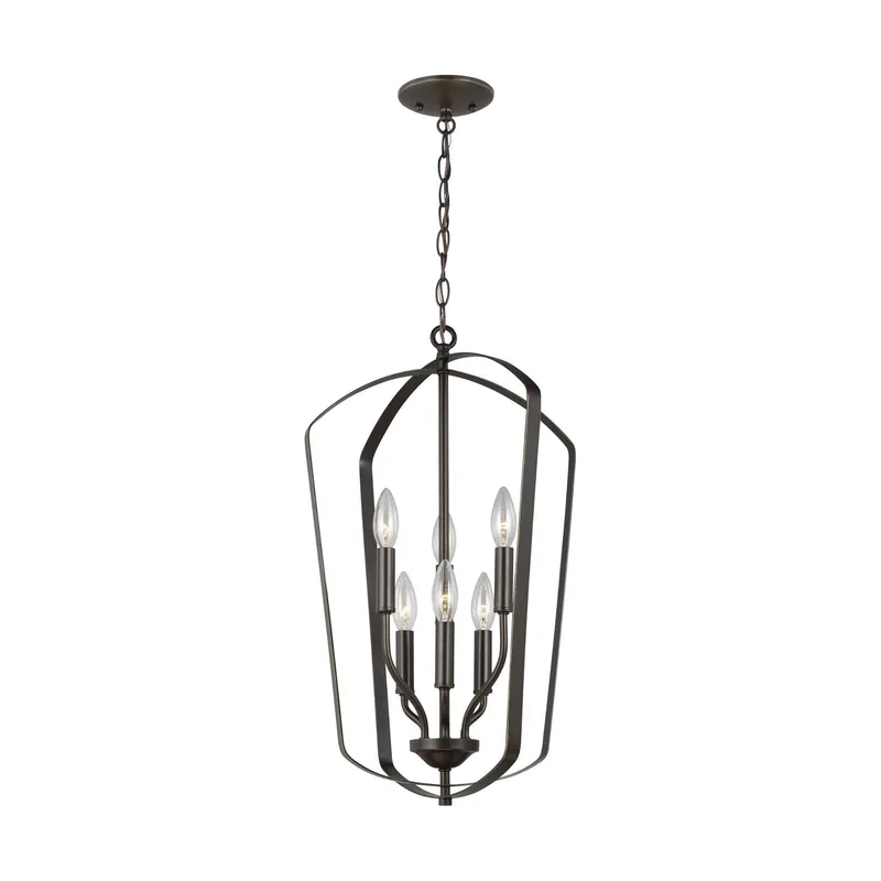 Romee Medium Six Light Hall / Foyer Transitional Pendant 23.375" Height Steel in Bronze