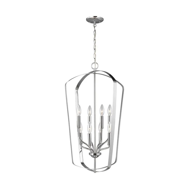 Romee Large Eight Light Hall / Foyer Transitional Pendant 30" Height Steel in Chrome