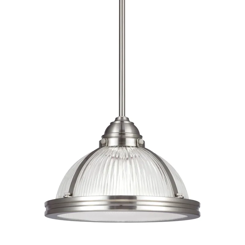 Pratt Street Prismatic One Light Pendant Contemporary 7.25" Height Steel Round Clear Textured Shade in Brushed Nickel