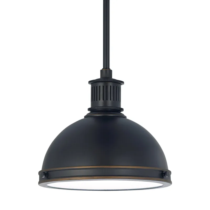 Pratt Street Metal One Light Pendant Contemporary 8.5" Height Steel Round Clear Textured Shade in Autumn Bronze