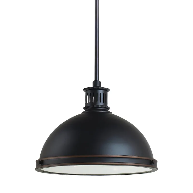 Pratt Street Metal Two Light Pendant Contemporary 9.75" Height Steel Round Clear Textured Shade in Autumn Bronze
