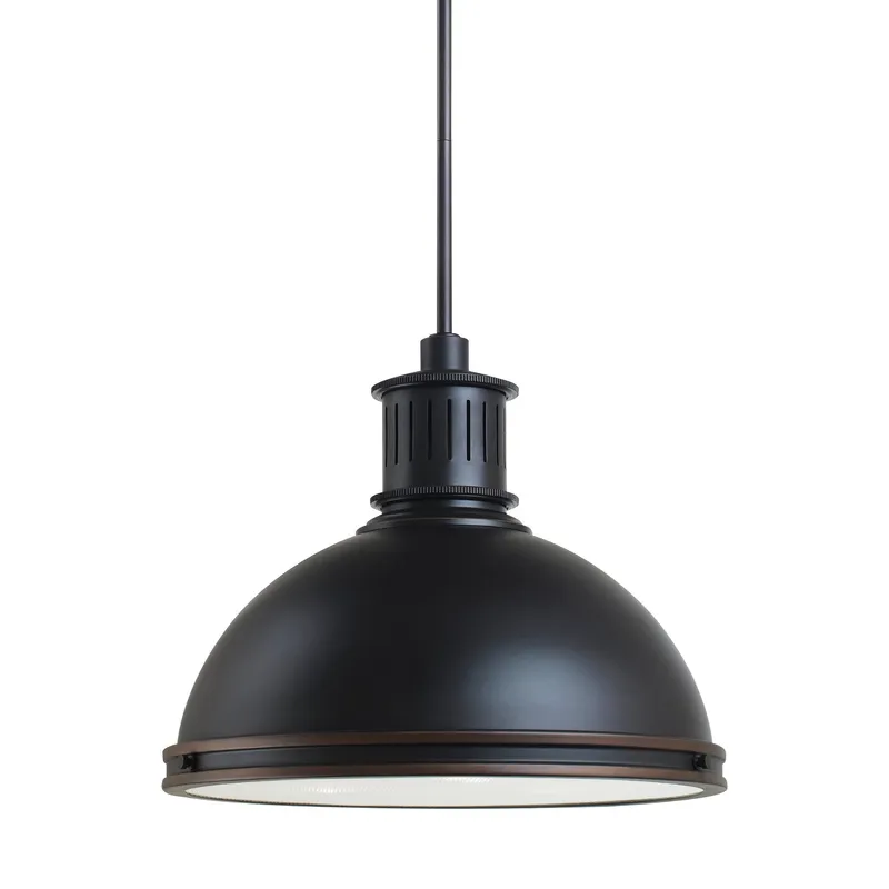 Pratt Street Metal Three Light Pendant Contemporary 13.25" Height Steel Round Clear Textured Shade in Autumn Bronze