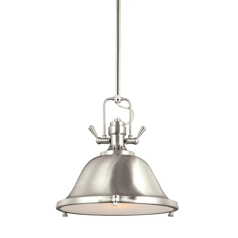 Stone Street One Light Pendant LED Contemporary 12" Height Steel Round Satin Etched Shade in Brushed Nickel