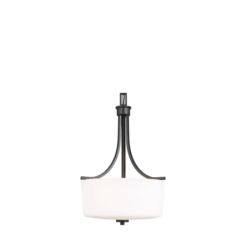 Kemal Three Light Pendant Transitional 18.5" Height Steel Round Etched / White Inside Shade in Midnight Black