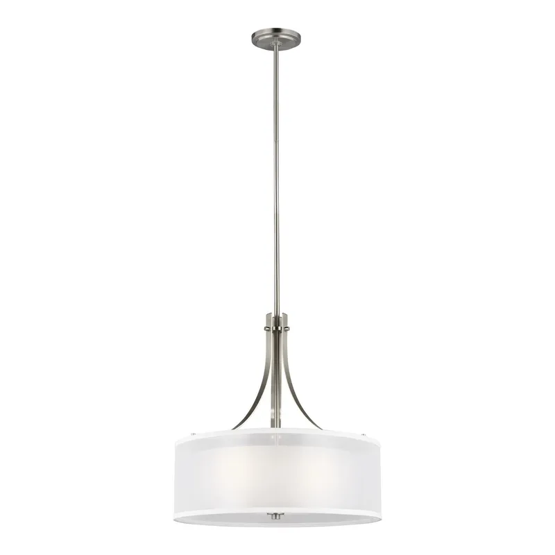 Elmwood Park Three Light Pendant Traditional 18" Height Steel Round Satin Etched Shade in Brushed Nickel