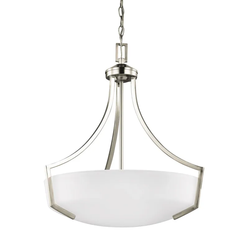 Hanford Three Light Pendant LED Transitional 22.625" Height Steel Round Satin Etched Shade in Brushed Nickel