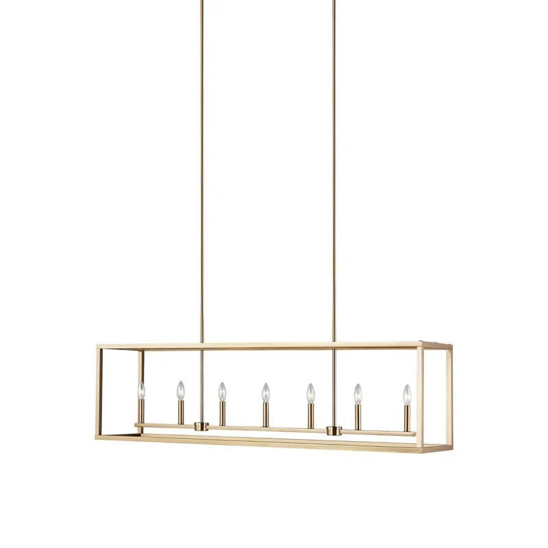 Moffet Street Long Seven Light Island Pendant Transitional Chandelier 12" Width 15" Height Steel in Satin Brass