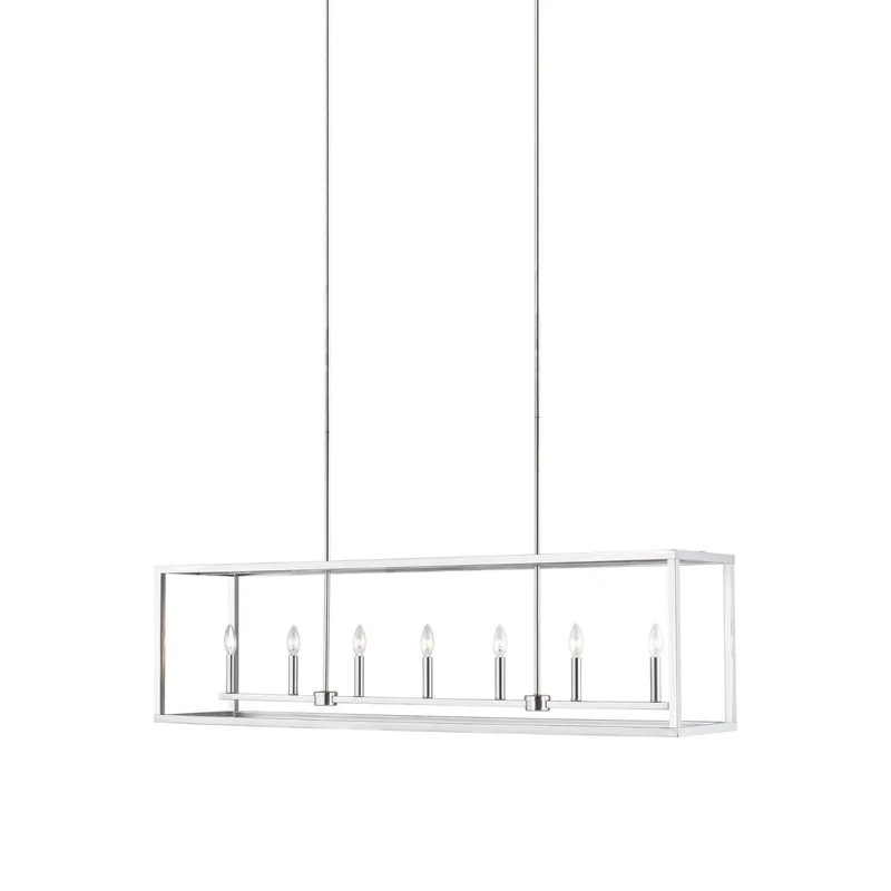 Moffet Street Long Seven Light Island Pendant Transitional Chandelier 12" Width 15" Height Steel in Brushed Nickel