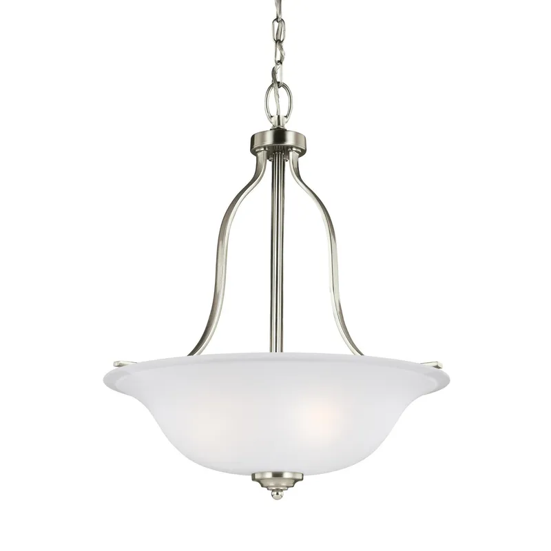 Emmons Three Light Pendant Traditional 22.5" Height Steel Round Satin Etched Shade in Brushed Nickel