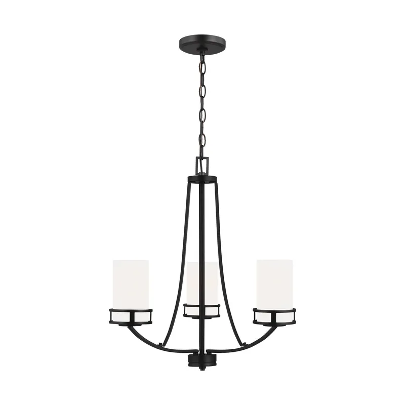 Robie Three Light Chandelier Transitional 22.125" Height Steel Round Etched / White Inside Shade in Midnight Black