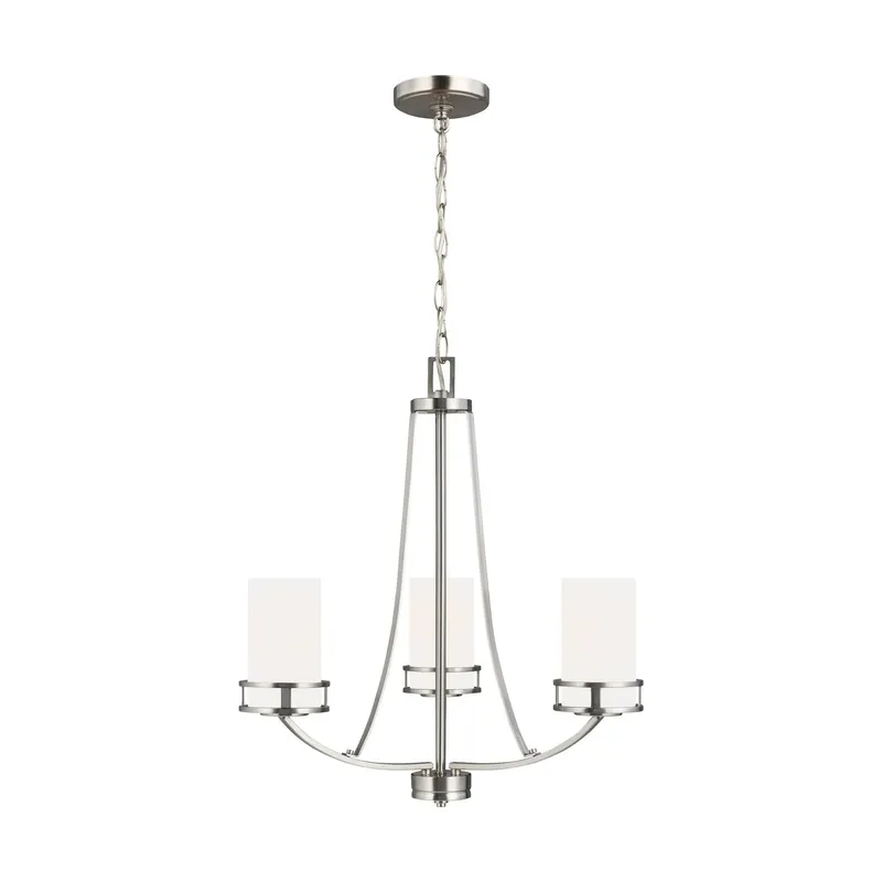 Robie Three Light Chandelier Transitional 22.125" Height Steel Round Etched / White Inside Shade in Brushed Nickel