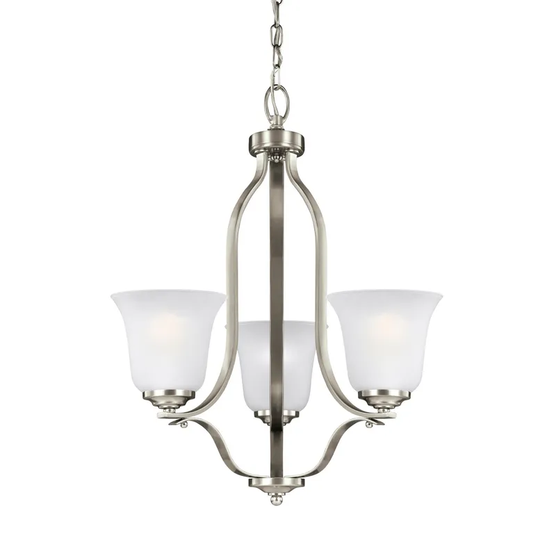 Emmons Three Light Chandelier Traditional 22.5" Height Steel Round Satin Etched Shade in Brushed Nickel