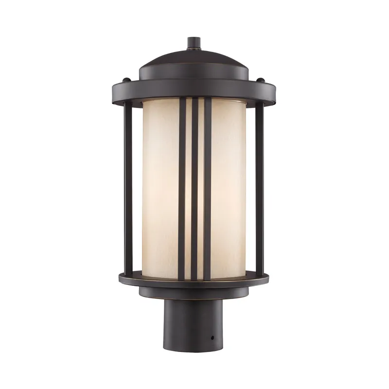 Crowell One Light Outdoor Post Lantern Contemporary Fixture 17" Height Aluminum Round Creme Parchment Shade in Antique Bronze