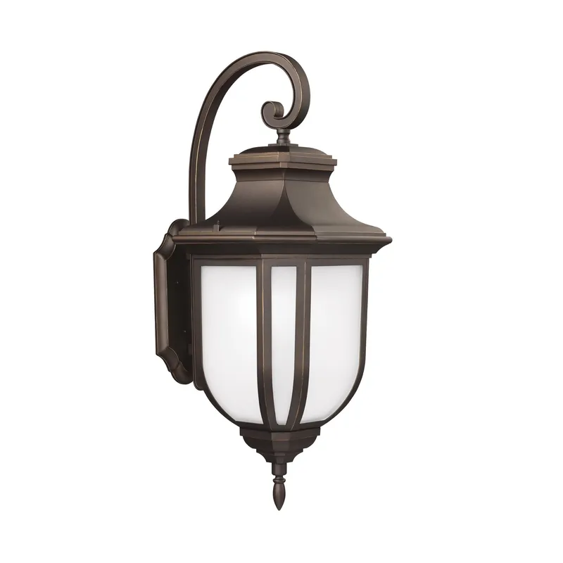 Childress Medium One Light Outdoor Wall Lantern Traditional Fixture 6.375" Width 14.625" Height Die Cast Aluminum Satin Etched Shade in Antique Bronze