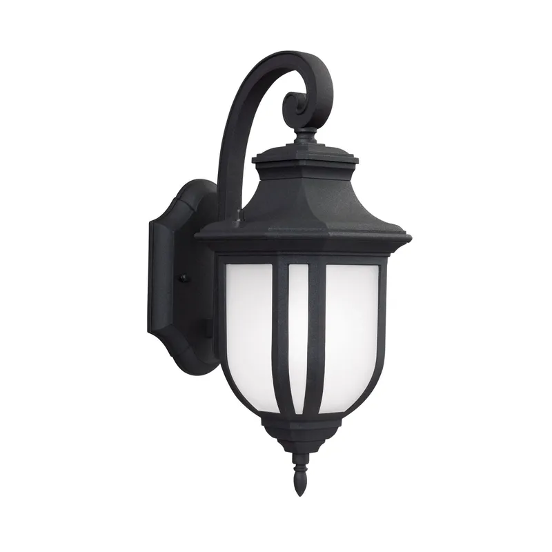 Childress Medium One Light Outdoor Wall Lantern Traditional Fixture 6.375" Width 14.625" Height Die Cast Aluminum Satin Etched Shade in Black