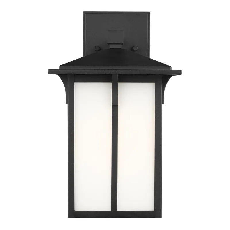 Tomek Medium One Light Outdoor Wall Lantern Transitional Fixture 8.375" Width 14" Height Aluminum Rectangular Etched / White Inside Shade in Black