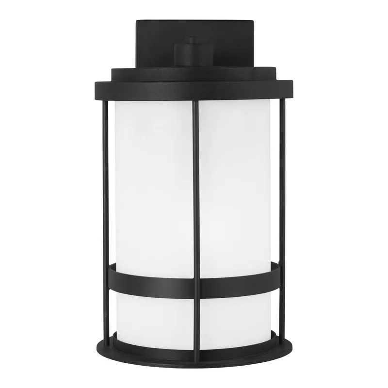 Wilburn Medium One Light Outdoor Wall Lantern LED Transitional Fixture Dark Sky 8" Width 13.5" Height Aluminum Round Satin Etched Shade in Black