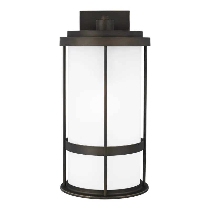 Wilburn Large One Light Outdoor Wall Lantern Transitional Fixture Dark Sky 10" Width 20" Height Aluminum Round Satin Etched Shade in Antique Bronze