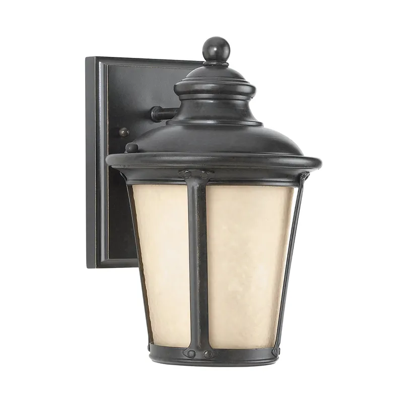Cape May Small One Light Outdoor Wall Lantern Traditional Fixture Dark Sky 7" Width 10.5" Height Aluminum Round Etched Hammered with Amber Shade in Burled Iron