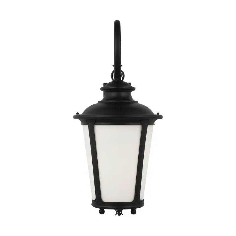 Cape May Extra Large One Light Outdoor Wall Lantern Traditional Fixture 13" Width 29.75" Height Aluminum Round Etched / White Inside Shade in Black