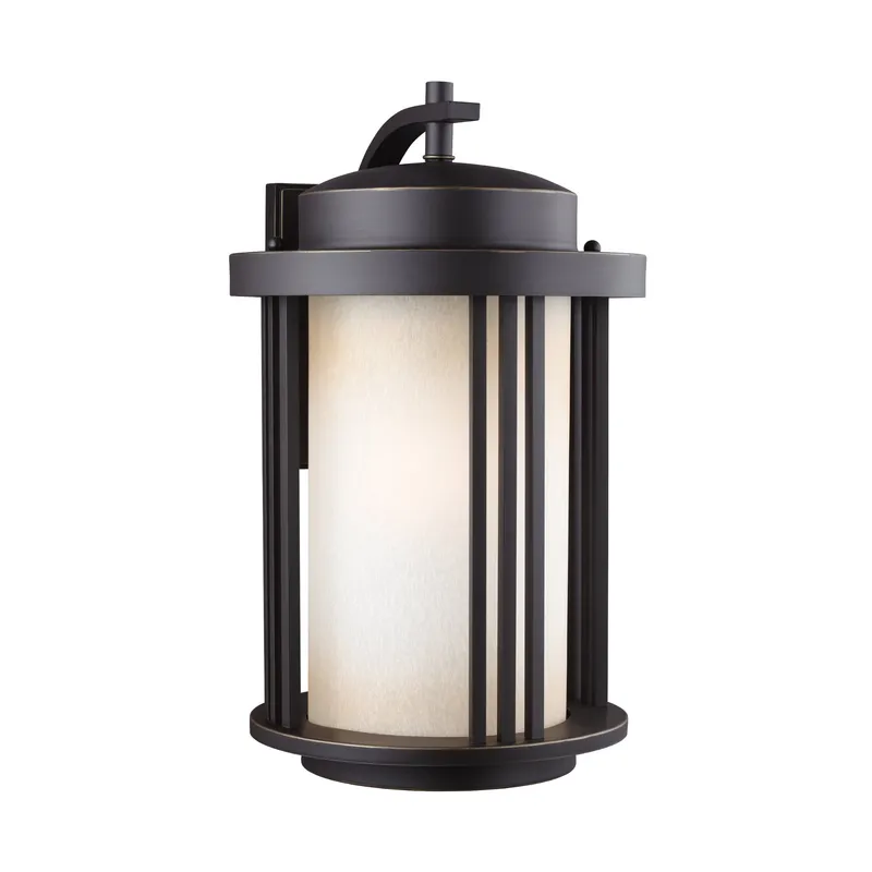 Crowell Large One Light Outdoor Wall Lantern Contemporary Fixture 12" Width 19.5625" Height Aluminum Round Creme Parchment Shade in Antique Bronze