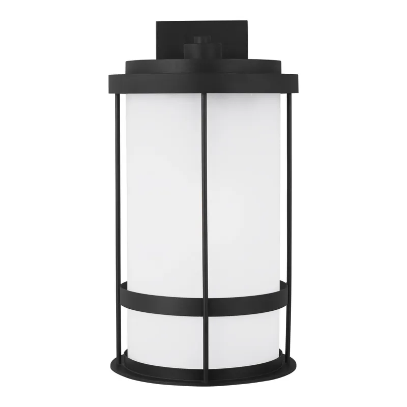 Wilburn Extra Large One Light Outdoor Wall Lantern Transitional Fixture Dark Sky 12.625" Width 24" Height Aluminum Round Satin Etched Shade in Black