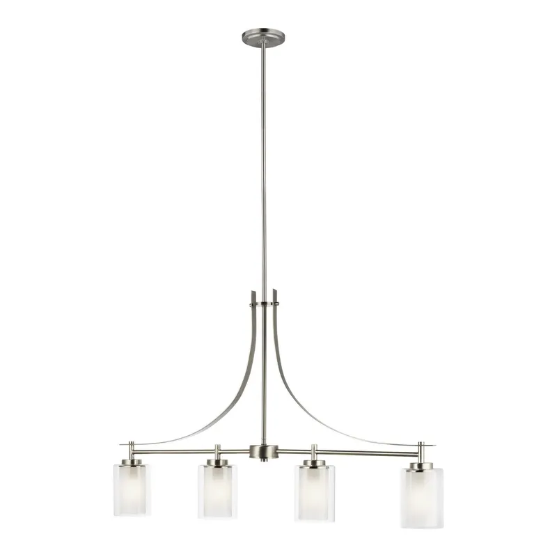Elmwood Park Four Light Island Pendant Traditional Chandelier 4.375" Width 24.75" Height Steel Round Satin Etched Shade in Brushed Nickel