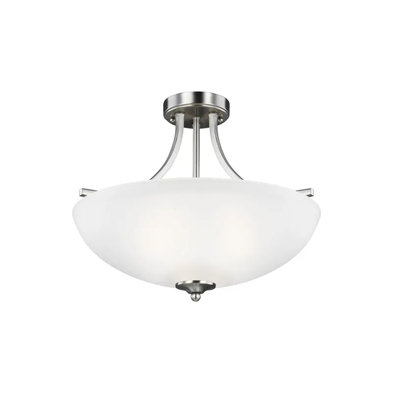Geary Medium Three Light Semi-Flush Convertible Pendant Transitional Ceiling Fixture 16.375" Height Steel Round Satin Etched Shade in Brushed Nickel