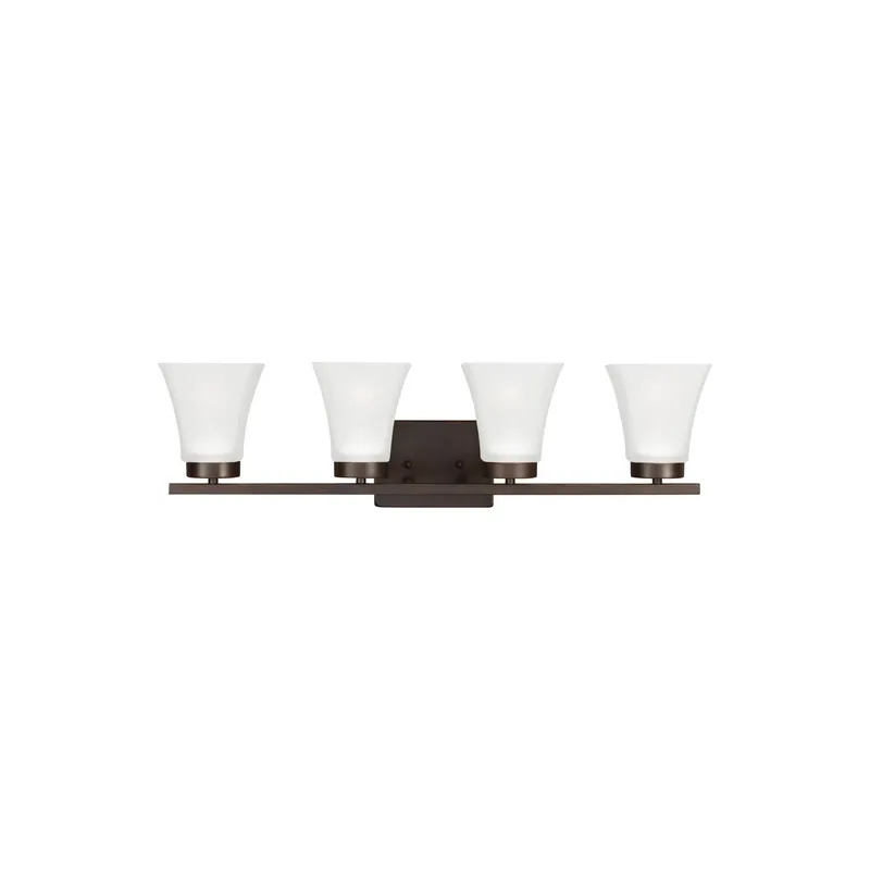 Bayfield Four Light Wall / Bath Contemporary Fixture 27.5" Width 7.75" Height Steel Square Satin Etched Shade in Bronze