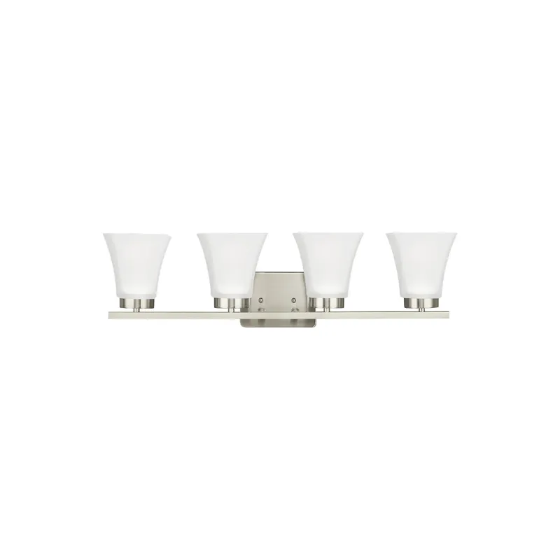 Bayfield Four Light Wall / Bath Contemporary Fixture 27.5" Width 7.75" Height Steel Square Satin Etched Shade in Brushed Nickel