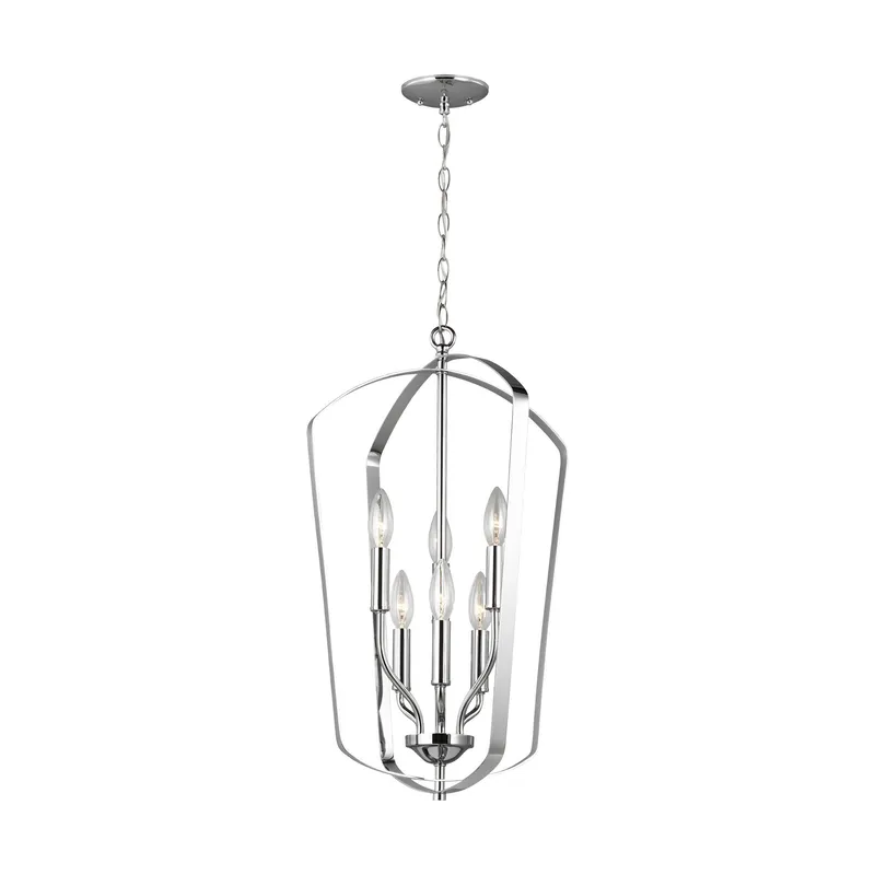 Romee Medium Six Light Hall / Foyer Transitional Pendant 23.375" Height Steel in Chrome