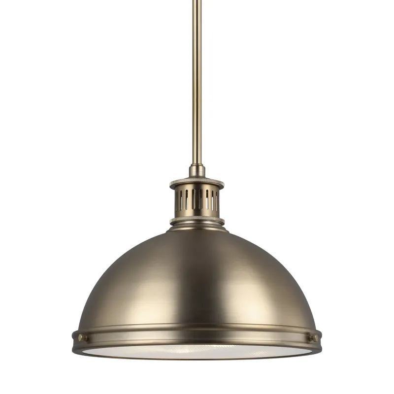 Pratt Street Metal Two Light Pendant Contemporary 9.75" Height Steel Round Clear Textured Shade in Satin Brass