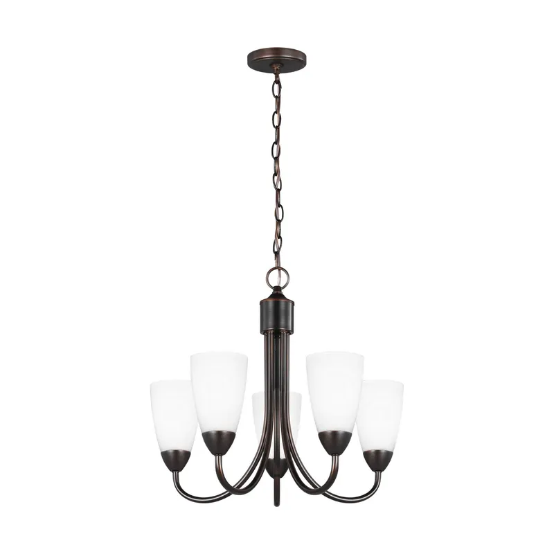 Seville Five Light Chandelier LED Transitional 17.5" Height Steel Round Etched / White Inside Shade in Bronze