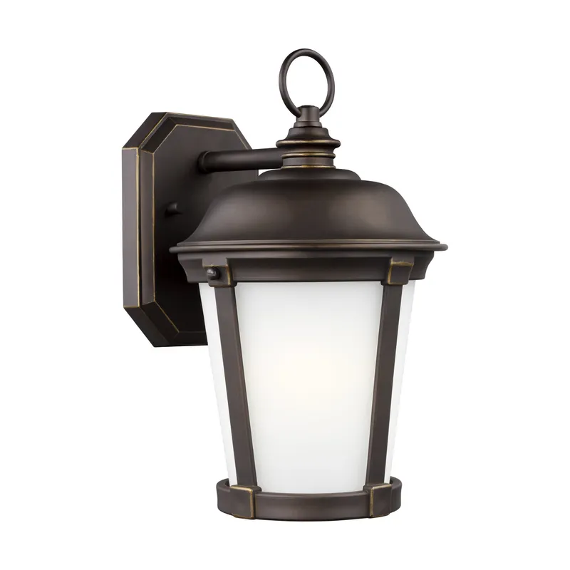 Calder Medium One Light Outdoor Wall Lantern Traditional Fixture 7.875" Width 12.25" Height StoneStrong Round Satin Etched Shade in Antique Bronze