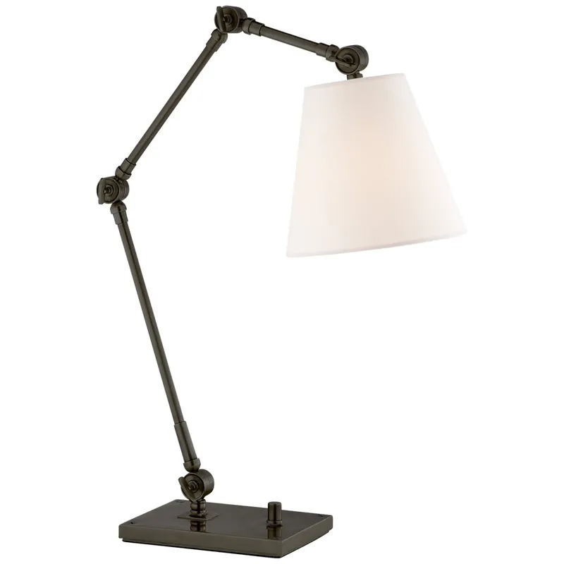 Suzanne Kasler Graves Task Lamp in Bronze with Linen Shade Table Lamp W8" x H18.25" - 28.75"