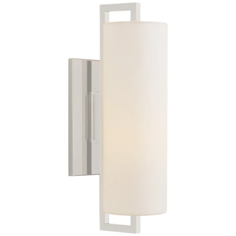 Ian K. Fowler Bowen Medium Sconce in Polished Nickel with Linen Shade Wall Light W4.5" x H16"