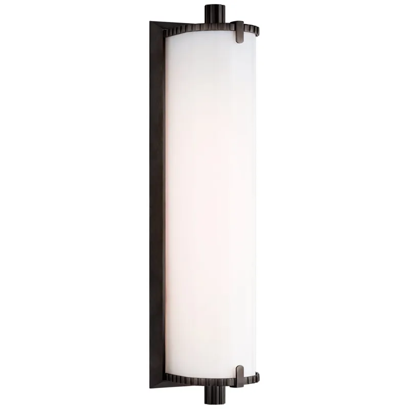Thomas O'Brien Calliope Medium Bath Light in Bronze with White Glass Wall Light W3.75" x H14"