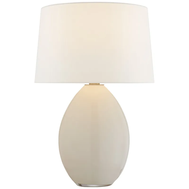 Chapman & Myers Myla Medium Wide Table Lamp in White Glass with Linen Shade W19" x H27"