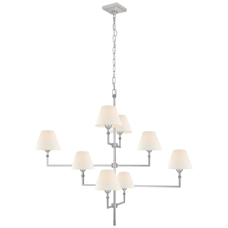 Alexa Hampton Jane Large Offset Chandelier in Polished Nickel with Linen Shades Ceiling Light W47.75" x H41"