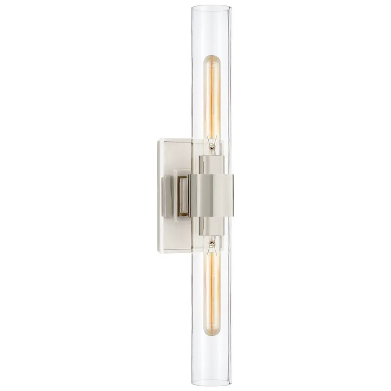 Ian K. Fowler Presidio Petite Double Sconce in Polished Nickel with Clear Glass Wall Light W4.75" x H23"