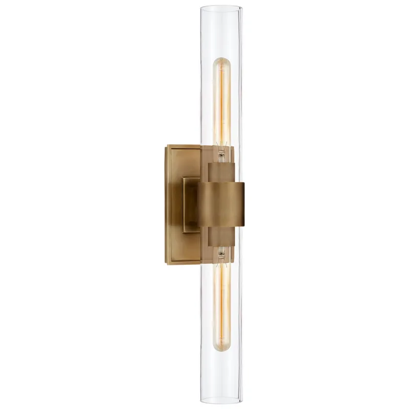Ian K. Fowler Presidio Petite Double Sconce in Hand-Rubbed Antique Brass with Clear Glass Wall Light W4.75" x H23"