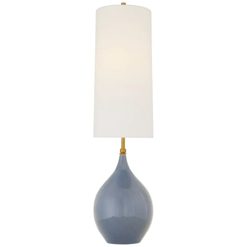 Thomas O'Brien Loren Large Table Lamp in Polar Blue Crackle with Linen Shade W10.25" x H31.25"