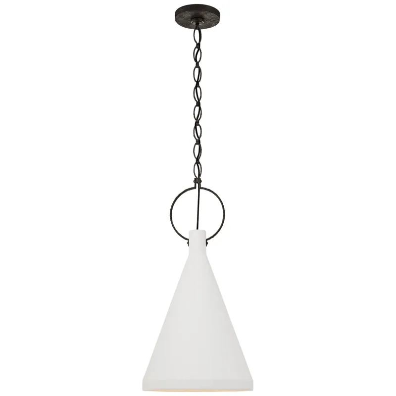 Suzanne Kasler Limoges Medium Tall Pendant in Natural Rust with Plaster White Shade Ceiling Light W13.5" x H25.75"