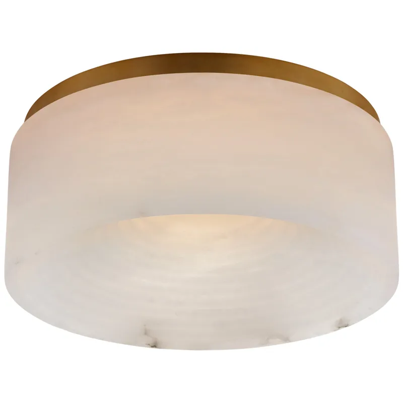 Kelly Wearstler Otto Medium Flush Mount in Antique-Burnished Brass with Alabaster Ceiling Light W12" x H5"