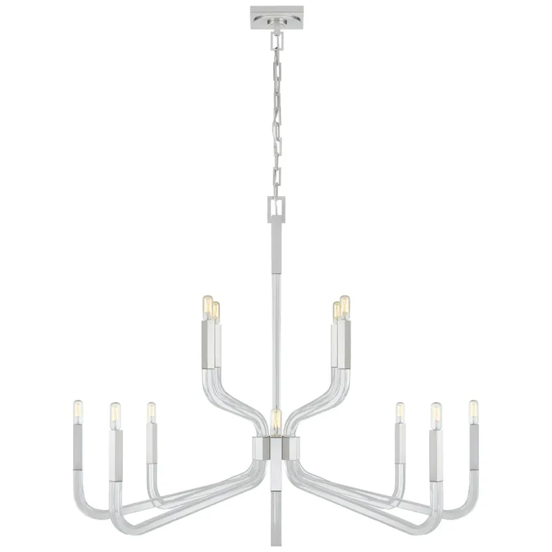 Chapman & Myers Reagan Grande Two Tier Chandelier in Polished Nickel and Crystal Ceiling Light W44.75" x H35.5"